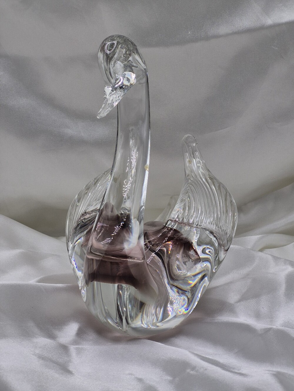 Handmade Sweden AB Granna GLAS Glashytta Swan Sculpture w Subtle Lavender